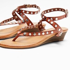 Express Studded Ankle Wrap Strappy Wedge Sandals